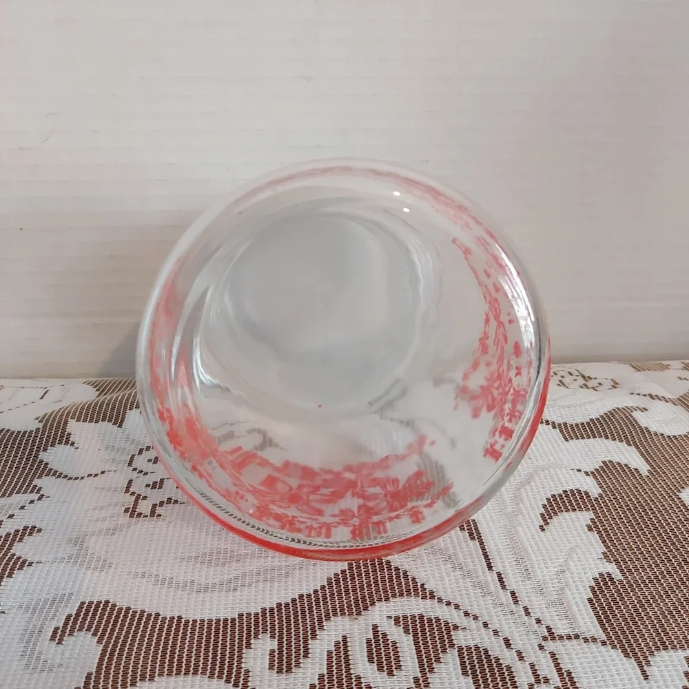 Vintage Red Daisy Floral Clear Glass Apothecary Jar Storage Canister with Lid